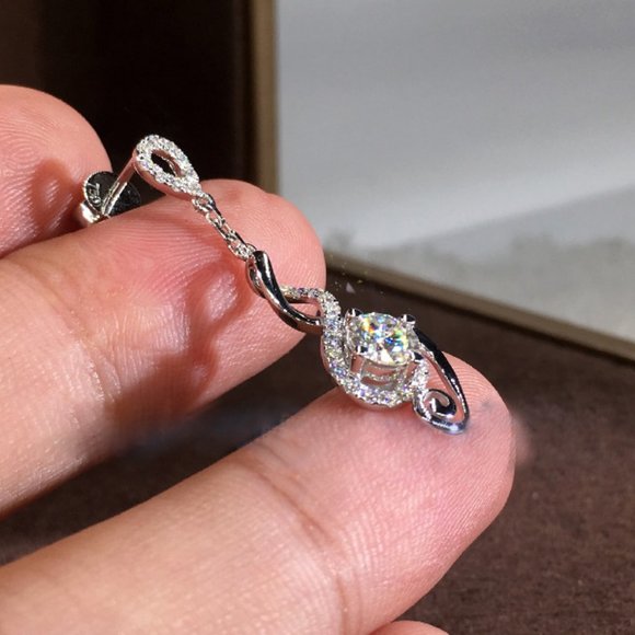 NEW Silver Round Diamond Drop Swirl Earrings - Picture 6 of 6